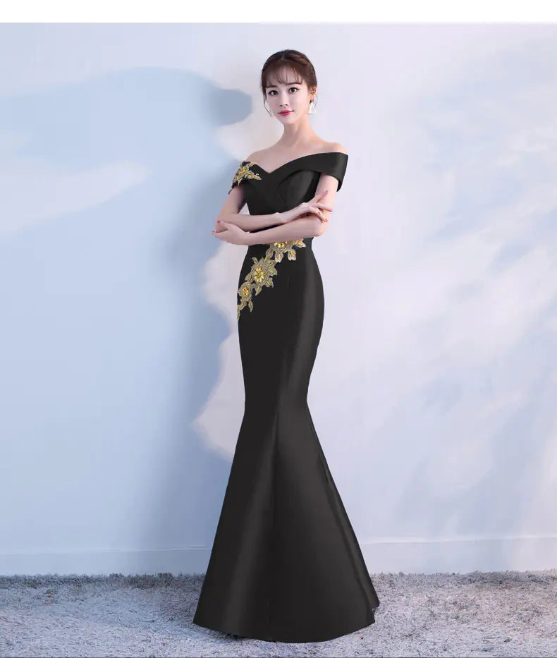 Embroidered Off-Shoulder Bodycon Maxi Dress