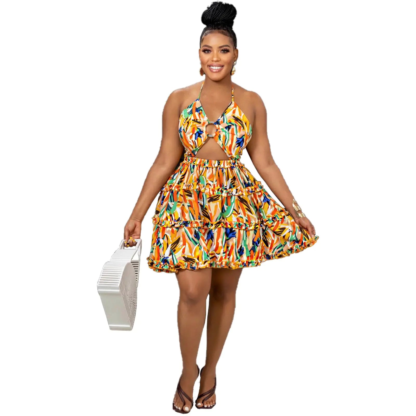 Backless Dress with Fashion Print for Girls