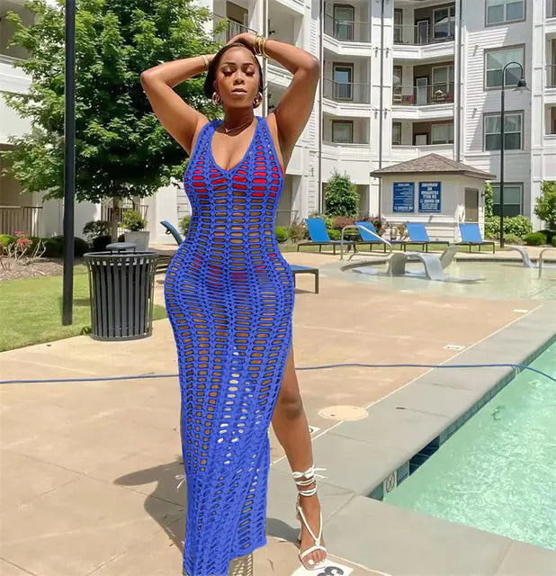 Crochet Knitted Beach Maxi Dress for Women