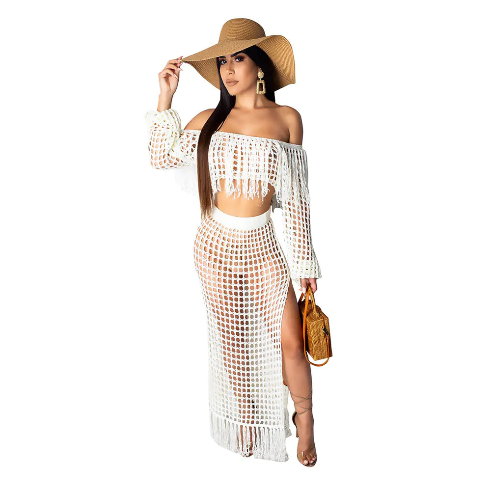 Casual Fringe Beach Skirt Two-Piece Set for Women