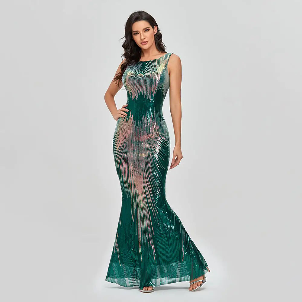 Mermaid Sleeveless Round Neck Evening Party Dress