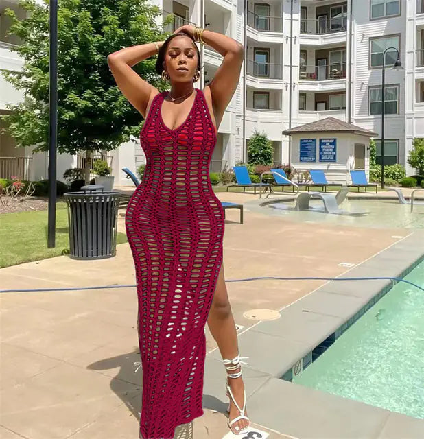 Crochet Knitted Beach Maxi Dress for Women