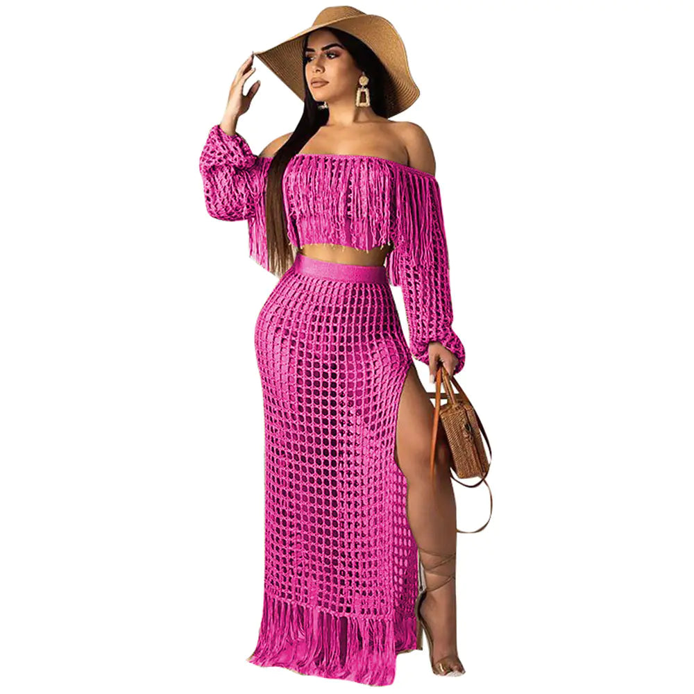 Casual Fringe Beach Skirt Two-Piece Set for Women