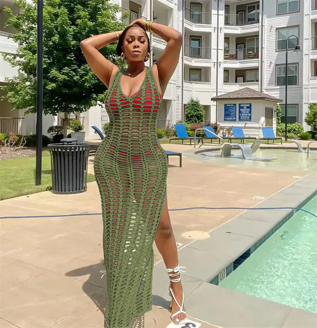 Crochet Knitted Beach Maxi Dress for Women