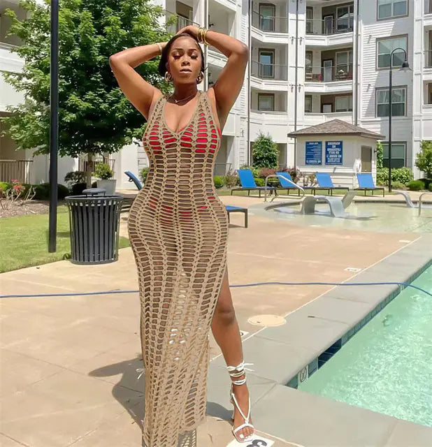 Crochet Knitted Beach Maxi Dress for Women