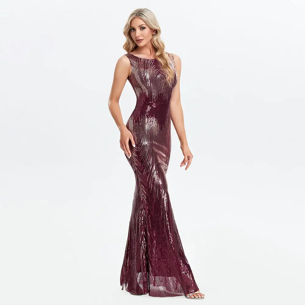 Mermaid Sleeveless Round Neck Evening Party Dress
