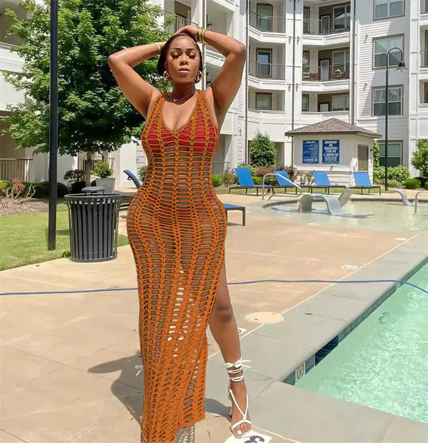 Crochet Knitted Beach Maxi Dress for Women