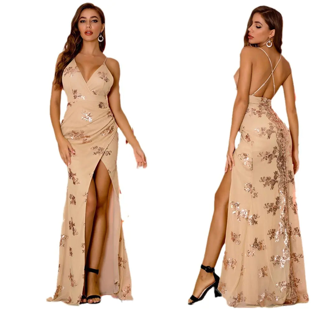 Sequined Sleeveless Backless Maxi Dress