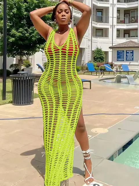 Crochet Knitted Beach Maxi Dress for Women