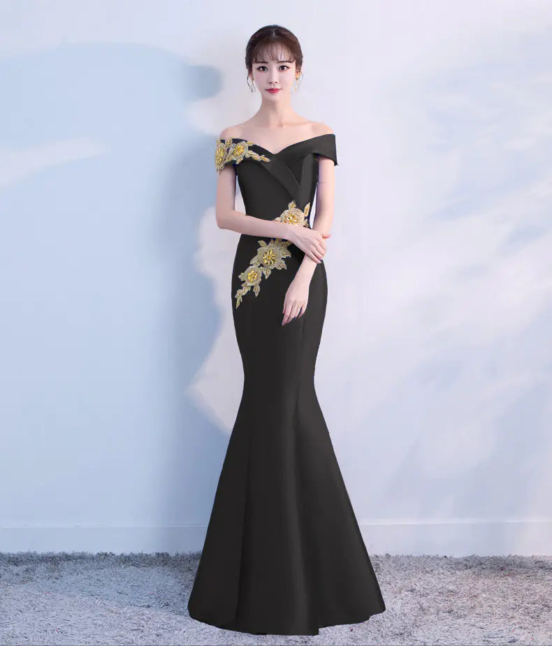 Embroidered Off-Shoulder Bodycon Maxi Dress