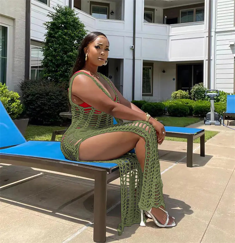 Crochet Knitted Beach Maxi Dress for Women